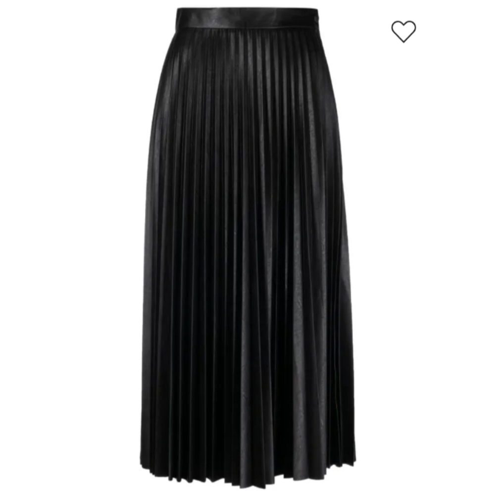 MM6 Maison Margiela Black Pleated Faux Leather Midi Skirt